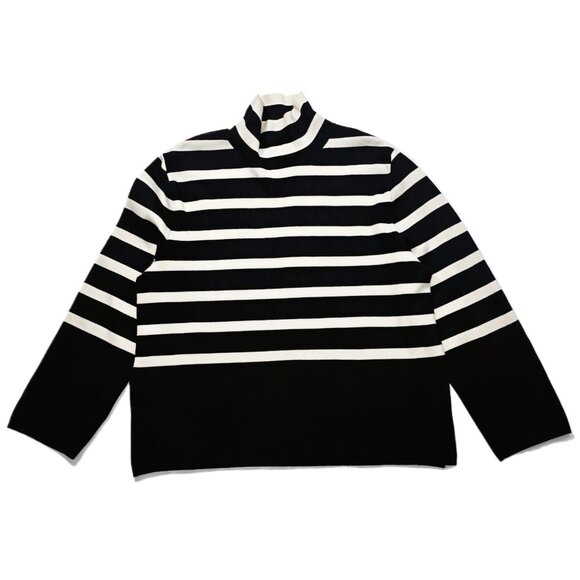 H&M Women’s Striped Turtleneck Sweater Black Ivory Fine Knit Size M - Picture 3 of 14